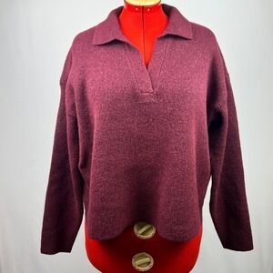 A New Day Womens Burgundy Polo Collar V-Neck Knit Sweater Large NWT
